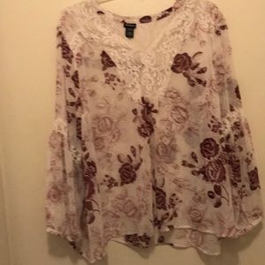 White and maroon see through blouse